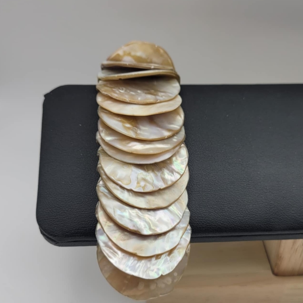 Stretch Style Abalone Shell Disc Bracelet - image 1